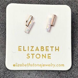 Elizabeth Stone Opal Rose Gold Mod Bar Earrings NEW
